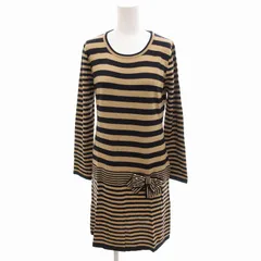 ギャラリービスコンティ GALLERY VISCONTI ニットワンピース ボーダー リボン ひざ丈 長袖 2 ベージュ 紺 ネイビー /FF ■GY39