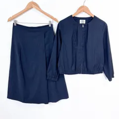 【美品】J.PRESS ワイドパンツセットアップスーツ 9 無地 ネイビー