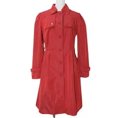 ドルチェ&ガッバーナ ドルガバ DOLCE&GABBANA トレンチコート シングル ロング 裏地レオパード柄 パフスリーブ 光沢 レッド 38 日本サイズS相当 Xのサムネイル