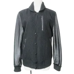 アーバンリサーチ URBAN RESEARCH ID メルトン ラムレザー スタジャン 切替 ウール ジャケット ジップアップ M 黒 ブラック ■SM3 X