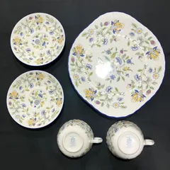Minton ミントン カップ・ソーサー ハドンホール ブルー プレート カップ＆ソーサー2客 大皿１枚 