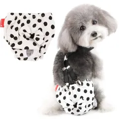 水玉柄 蝶結び付け 月経 可愛い 生理マナーパンツ サスペンダー付き サニタリーパンツ メス 生理 柔らかい 小型犬 発情期用 おむつ 洗える 女の子 ペットドッグウェア オムツパンツ ホワイト 犬用 XS ZUNEA