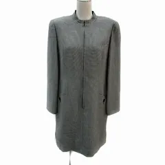 ジュンアシダ jun ashida ワンピース 長袖 ミニ丈 スタンドカラー 総柄 ジップアップ ウール混 シルク混 11 黒 ブラック 白 ホワイト /MA7