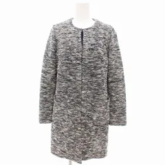 シップス SHIPS ノーカラージャケット コート ミドル丈 ツイード リネン混 36 紺 ネイビー グレー /JS