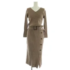 マイストラーダ Mystrada サイド釦ニットワンピース リブ ロング 長袖 ベルト付 38 モカ /MY ■OS ■SH