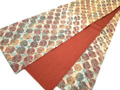 タイトル 【リユース丸帯】孔雀色×大輪花柄 金銀糸 錦織 約340×30cm 