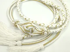 平和屋着物●和装小物　振袖用帯締め　飾り付き　パール　小田巻き　白　金銀糸　撚り房　逸品　未使用　CABC1011ju