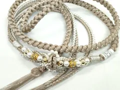 平和屋着物●和装小物　振袖用帯締め　飾り付き　パール　ビジュー　胡桃染色　銀糸　切り房　逸品　未使用　CABC1016ju