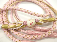 平和屋着物●和装小物　振袖用帯締め　飾り付き　飾り玉　パール　ラインストーン　鴇色　金糸　撚り房　逸品　未使用　CABC1030ju