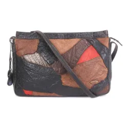 イビサ IBIZA ショルダーバッグ 斜めがけ レザー 異素材切替 黒 ブラック 茶 ブラウン