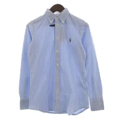 ラルフローレン RALPH LAUREN タグ付き シャツ ボタンダウン BD ストライプ 鹿の子 長袖 S 水色 ■GY14
