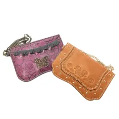 アナスイ ANNA SUI パスケース 名刺入れ 2点セット まとめて 茶 ブラウン 紫 パープル バラ柄 ローズ柄 蝶 バタフライ 型押し スタッズ チェーン /FF ■GY99のサムネイル