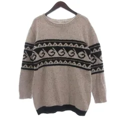 ジースターロウ G-Star RAW ニット セーター クルーネック 波柄 S ベージュ 黒 ブラック