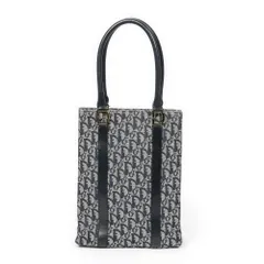 [中古] DIOR ディオールバーティカルトートベージュ/ネイビートロッター柄 キャンバスA