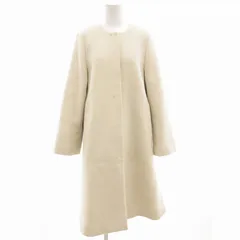 グリーンレーベルリラクシング ユナイテッドアローズ green label relaxing ショートビーバー ノーカラーコート ロング アンゴラ混 カシミア混 38 アイボリー 3525-165-0909 /GV