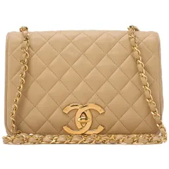 CHANEL ラムスキン　マトラッセ　デカココ　フルフラップ　 チェーンショルダー　 ベージュ（ゴールド金具） レディースバッグ ハイブランド【中古】【送料無料】