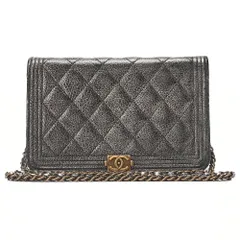 CHANEL シャネル ボーイシャネル マトラッセ チェーンウォレット レザー 黒（ゴールド金具）レディースウォレット 折財布 レディース財布  【中古】【送料無料】