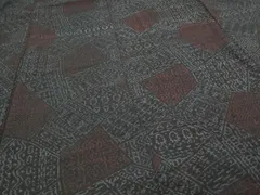 平和屋着物■結城縮　幾何学文　正絹　逸品　DABA9818sf