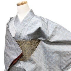 高級江戸小紋、グレー市松柄 袷、八掛け源氏香柄、文無し - メルカリ