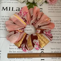 新春セール☆ハンドメイドシュシュ☆薄マカロンピンク白花柄