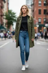 MACPHEE マカフィー スプリング　モッズコート エポレット　ドローコード　カジュアル ミリタリーコート コットン/麻 カーキ【中古】 レディース