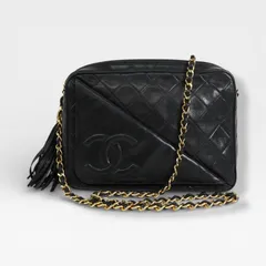 シャネル ココマーク マトラッセ ラムスキン フリンジ チェーン ショルダーバッグ ブラック 7桁1番台 レディース
