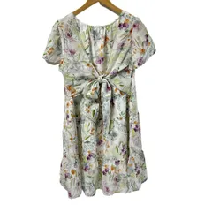 Rose Tiara(ローズティアラ) ワンピース サイズ42 L レディース美品  - アイボリー×グリーン×マルチ クルーネック/半袖/ひざ丈/花柄