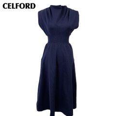 美品】 CELFORD ノースリーブワンピース ニット フレア 36 ネイビー