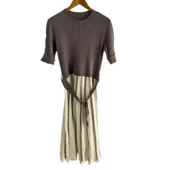 Rose Tiara(ローズティアラ) ワンピース サイズ42 L レディース美品  - グレーベージュ×アイボリー 半袖/ロング/ニット