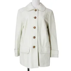 トリーバーチ TORY BURCH レザージャケット ミドル くるみボタン 飾りベルト S アイボリー ☆AA★ ■GY19 Xのサムネイル