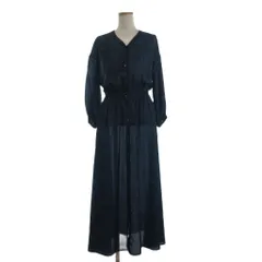 グリーンレーベルリラクシング ユナイテッドアローズ green label relaxing 美品 CFC フローティング プリント ロング ワンピース 長袖 Vネック シアー 総柄 青 ブルー ■FF