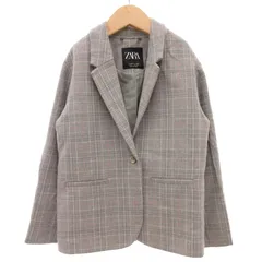 ザラ ZARA テーラードジャケット ブレザー シングル 総裏地 センターベント チェック 120 グレー ピンク /GV