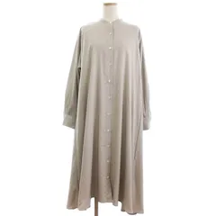 ミズイロインド mizuiro ind 美品 バンドカラー シャツ ワンピース ロング 長袖 グレージュ系