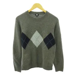 ユニクロ UNIQLO ニット セーター アーガイル ウール 長袖 M グレー 0928 ■YHS5