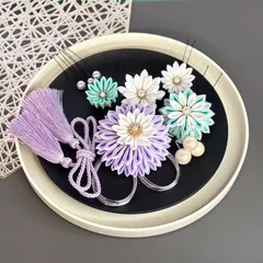 【新色/一点物】成人式髪飾り 結婚式髪飾り/ウエディング ヘッドパーツ 卒業式 色打掛 サテンつまみ細工 薄紫 ミント