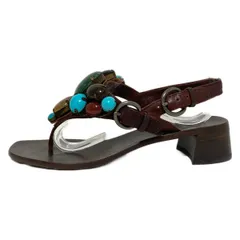 miumiu(ミュウミュウ) サンダル 35 レディース ダークブラウン×マルチ ビジュー レザー