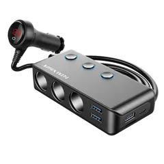 タイプC PD QC3.0 急速充電 USB 車載充電器 ソケット 分配器 増設 スイッチ付き カーチャージャー 電圧計 シガーソケット 12V 24V Quick 3連シガー Charge 3.0 車内 MAXWIN テレワーク PCA31