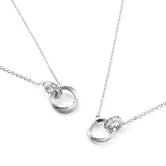 [Nicoiro] ペアネックレス 肌に優しい素材を採用 ペアルック カップル お揃い ネックレス プレゼント S925 (Fall In Loveの刻印あり - シルバー×シルバー)