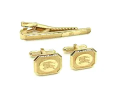 ■美品■ Burberrys バーバリーズ カフスボタン カフリンクス タイクリップ ビジネス 紳士 メンズ 2点セット ゴールド系 DL7941