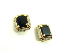 ■美品■ NINA RICCI ニナリッチ ラインストーン クリップ式 イヤリング アクセサリー レディース ブラック系×ゴールド系 DL7969