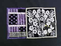 ■新品同様■ ANNASUI アナスイ コットン100％ ハンカチ ハンカチーフ 2点セット まとめ売り ブラック系×パープル系 DL7024