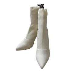  【新品未使用品】ANELA TOKYO アネラトーキョー ソックスブーツ ホワイト ポインテッドトゥ ピンヒール ニットブーツ 美脚 レディース Lサイズ  【Z1719】 