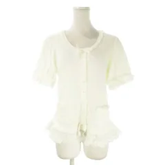 ピンクハウス PINK HOUSE カーディガン M 白 ホワイト ラウンドネック 半袖 切替 フリル リボン ロゴ刺繍 /AO9 ■GY61