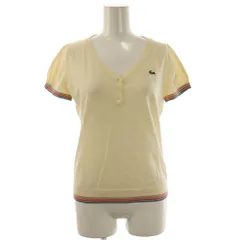 ラコステ LACOSTE カットソー 半袖ニット 40 クリーム Vネック ボーダー柄 /RP ■GY58