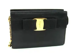 Salvatore Ferragamo フェラガモ ヴァラリボン レザー ポーチ マルチケース 小物入れ レディース ブラック系 DL6590