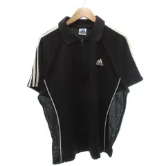 アディダス adidas 90s ポロシャツ L 黒 ブラック 半袖 ポロカラー ハーフジップ /TZ ■GY60