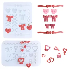 装飾アクセサリー 樹脂 手作り DIY ソフトモールド UVレジン エポキシ樹脂 工芸品 鍵 チェーン ハート リボン シリコンモールド 作成 レース 2個セット デコパーツ サムコス