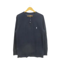 ポロ ラルフローレン POLO RALPH LAUREN カットソー Tシャツ ワッフル生地 M 紺 ネイビー 無地 ヘンリーネック 長袖 ロゴ刺繍 /AH20 ■GY61