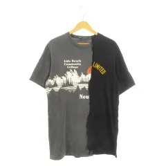 ディーゼル DIESEL Tシャツ M グレー 黒 ブラック 半袖 切り替えデザイン グラフィックプリント /AH15 ■GY61
