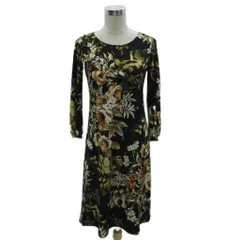 ローラアシュレイ LAURA ASHLEY ワンピース 7 黒 ブラック 花柄 ラウンドネック 長袖 ひざ丈 /YS25 ■GY61